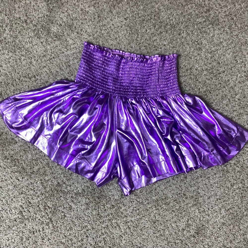 Queen of Sparkles Purple Iridescent High Rise Dazzle Shorts Med